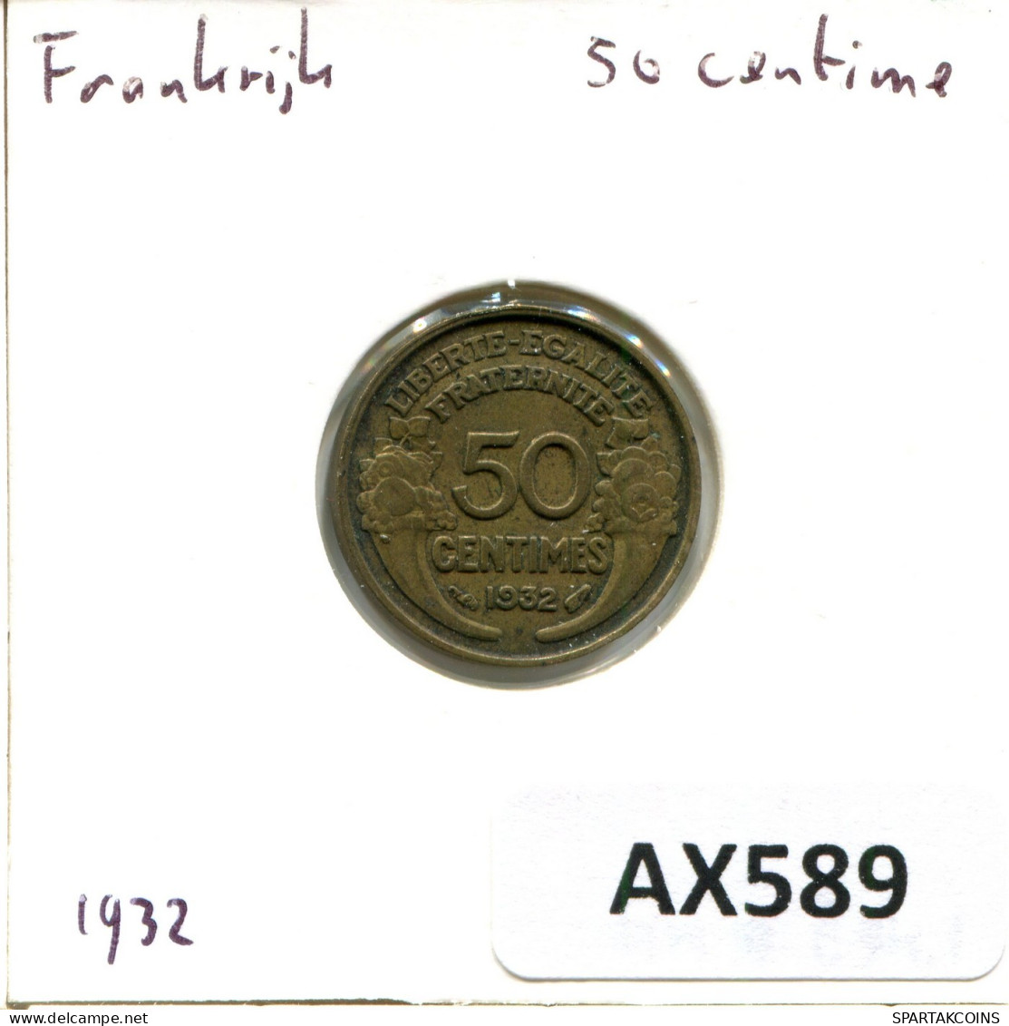 50 CENTIMES 1932 FRANCE Pièce #AX589.F.A - 50 Centimes