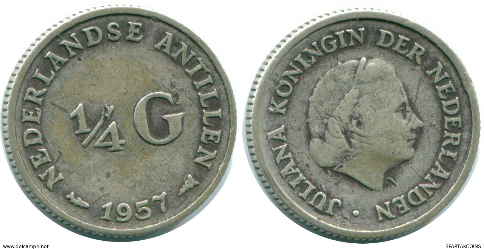 1/4 GULDEN 1957 NIEDERLÄNDISCHE ANTILLEN SILBER Koloniale Münze #NL11002.4.D.A - Antillas Neerlandesas