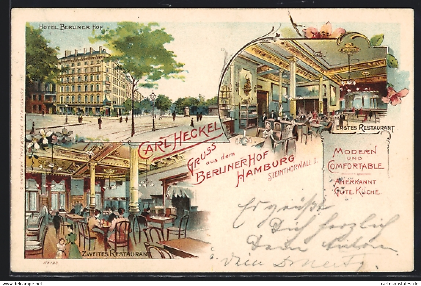 Lithographie Hamburg-St.Georg, Hotel Berliner Hof, Steintorwall 1, Inneres Der Restaurants  - Mitte