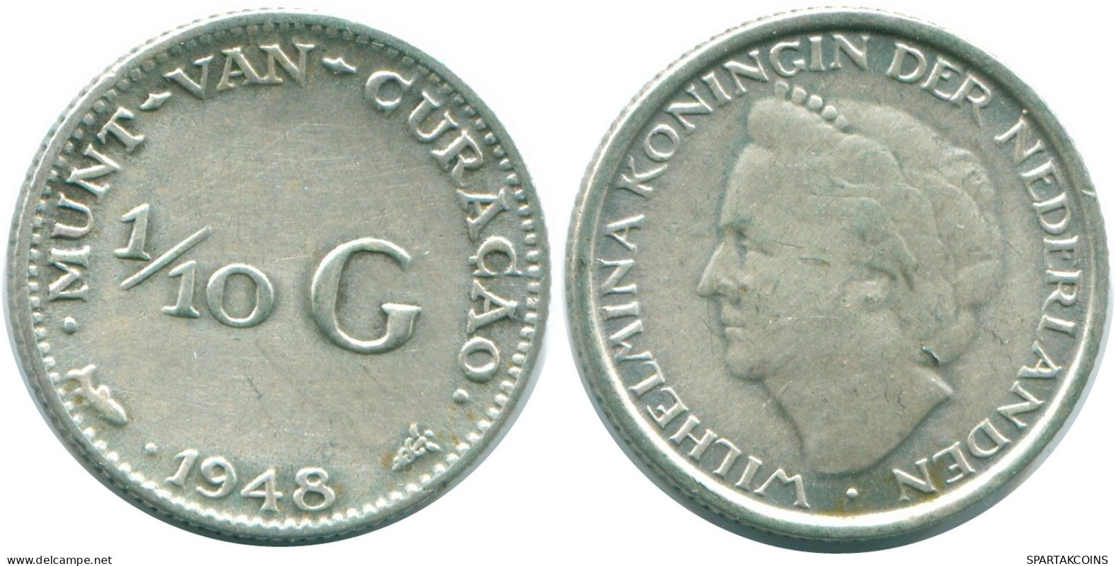 1/10 GULDEN 1948 CURACAO Netherlands SILVER Colonial Coin #NL11945.3.U.A - Curaçao