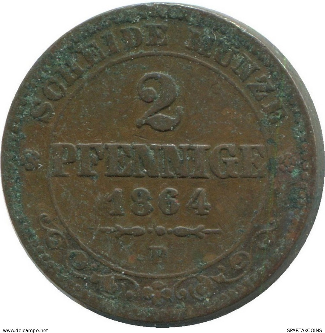 SAXONY 2 PFENNIG 1864 B Hannover Mint German States #DE10640.16.U.A - Other & Unclassified