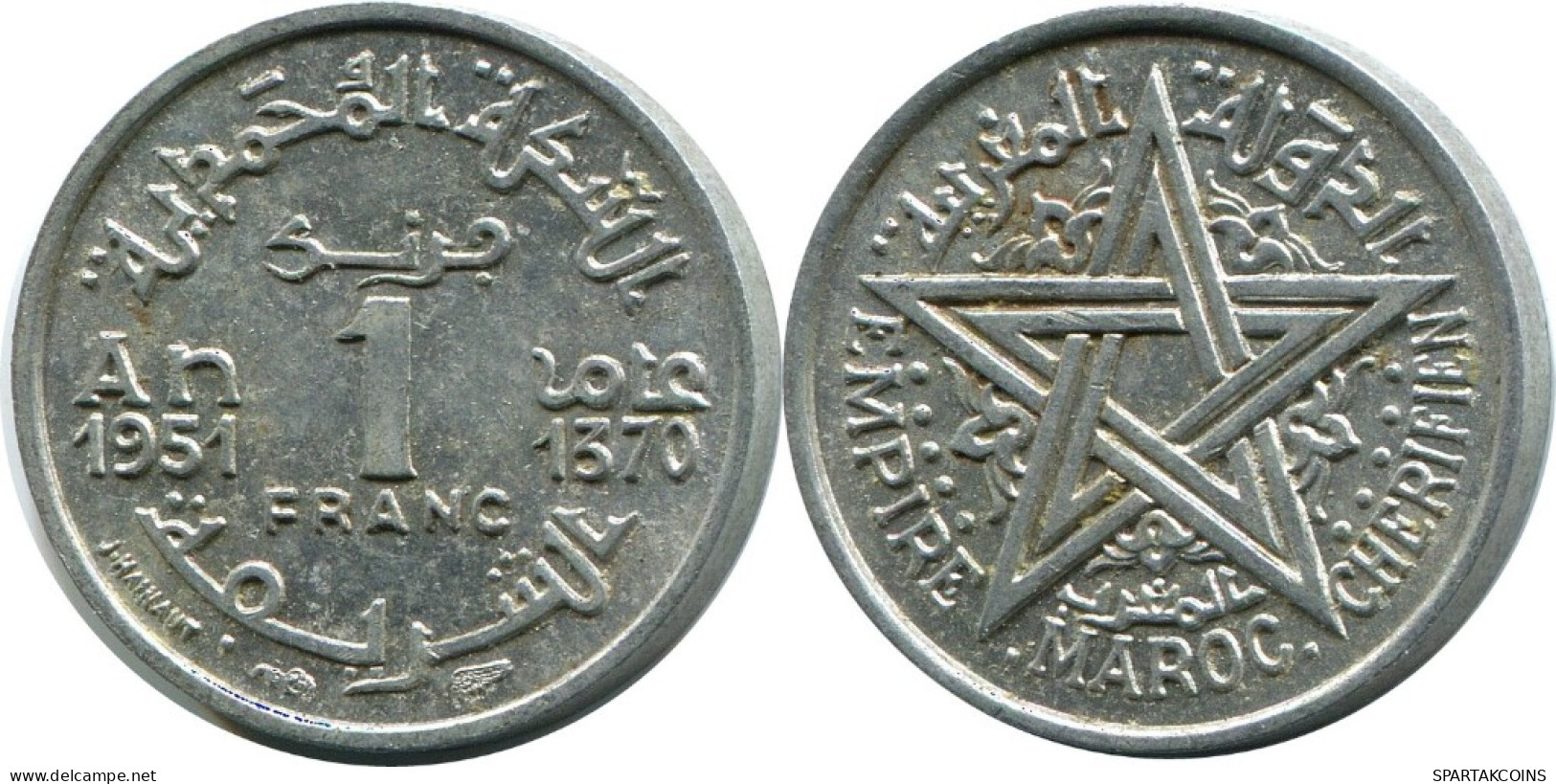 1 FRANC 1951 MOROCCO Islamisch Münze #AH696.3.D.A - Marokko