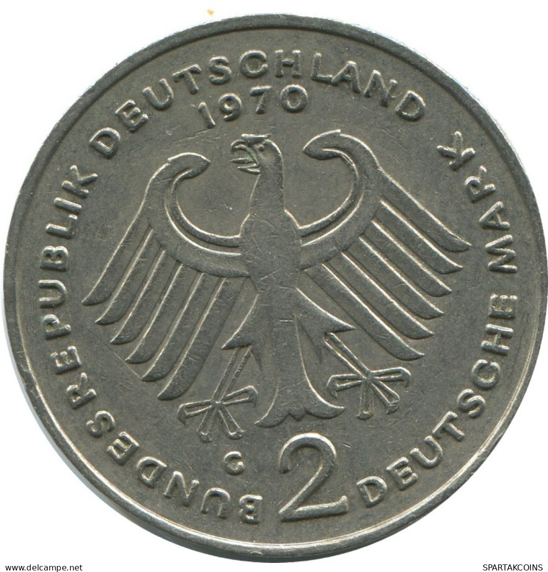 2 DM 1970 C K.ADENAUER BRD ALEMANIA Moneda GERMANY #AG281.3.E.A - 2 Mark