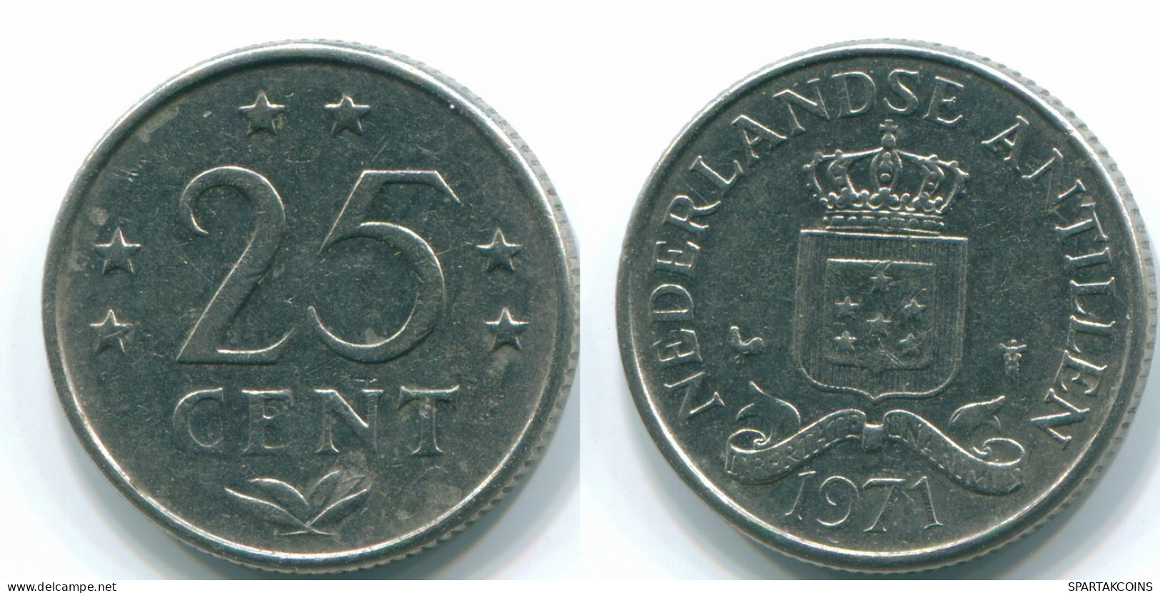 25 CENTS 1971 NETHERLANDS ANTILLES Nickel Colonial Coin #S11503.U.A - Antillas Neerlandesas