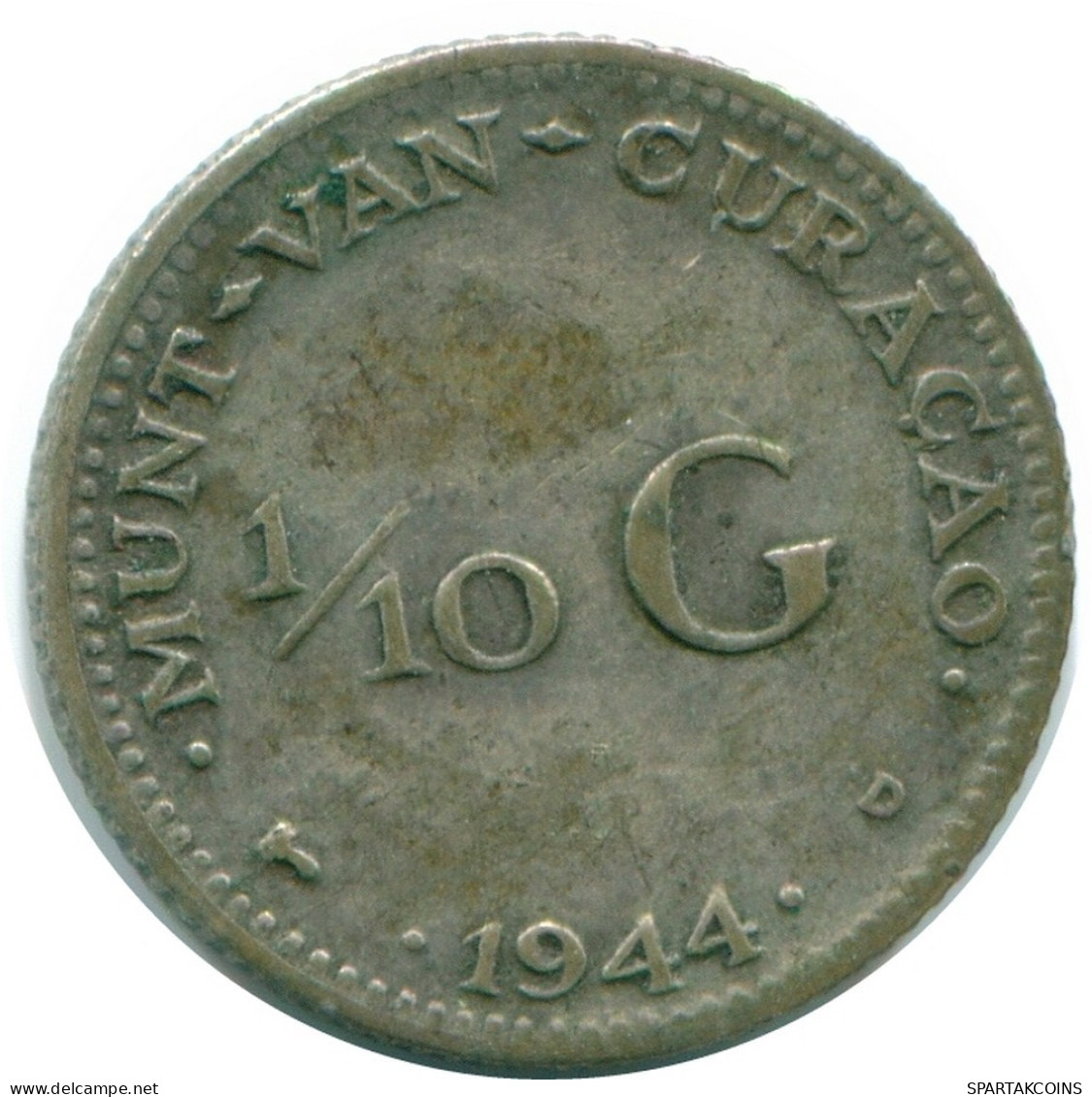 1/10 GULDEN 1944 CURACAO Netherlands SILVER Colonial Coin #NL11806.3.U.A - Curacao