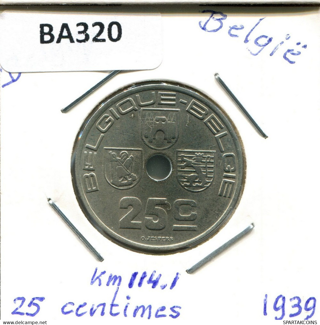 25 CENTIMES 1939 BELGIQUE-BELGIE BELGIUM Coin #BA320.U.A - 25 Centesimi