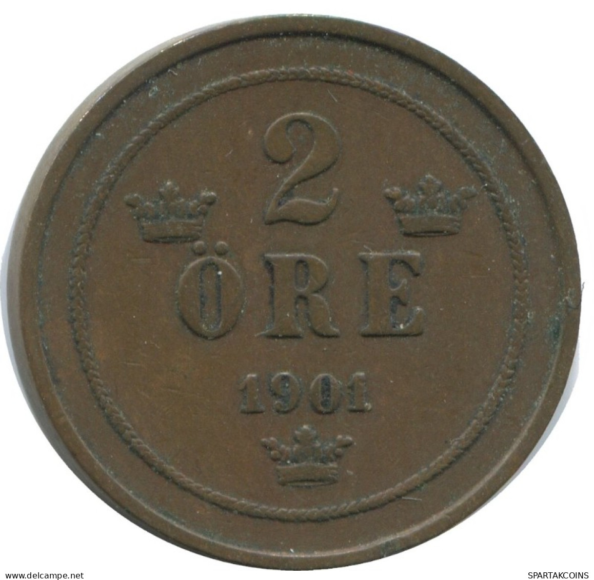 2 ORE 1901 SUÈDE SWEDEN Pièce #AC998.2.F.A - Sweden