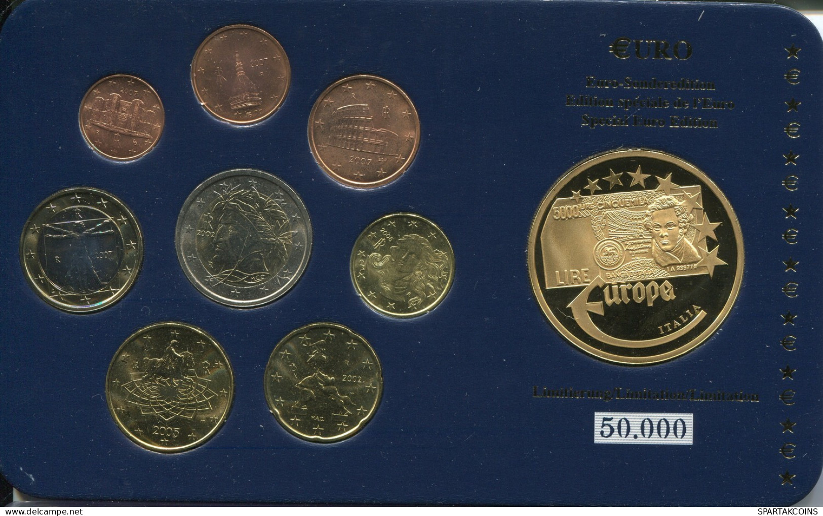 ITALIE ITALY 2002-2007 EURO SET + MEDAL UNC #SET1245.16.F.A - Italy