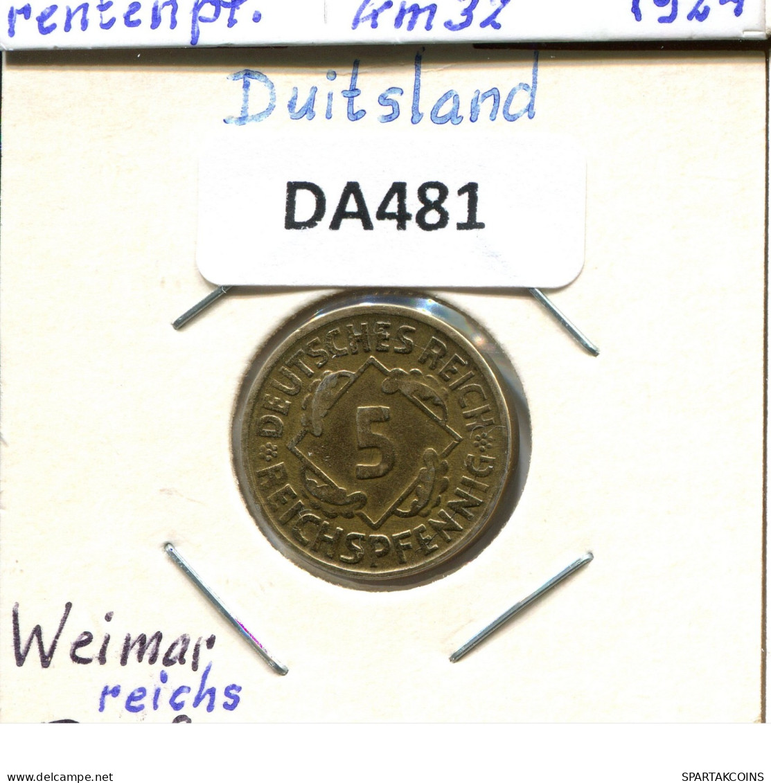 5 REICHSPFENNIG 1924 G GERMANY Coin #DA481.2.U.A - 5 Rentenpfennig & 5 Reichspfennig