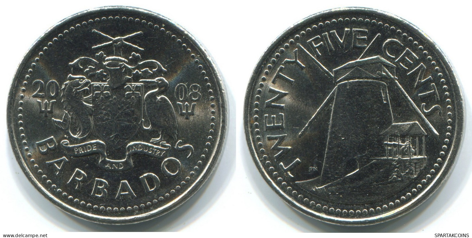 25 CENTS 2008 BARBADOS Münze #WW1160.D.A - Barbados