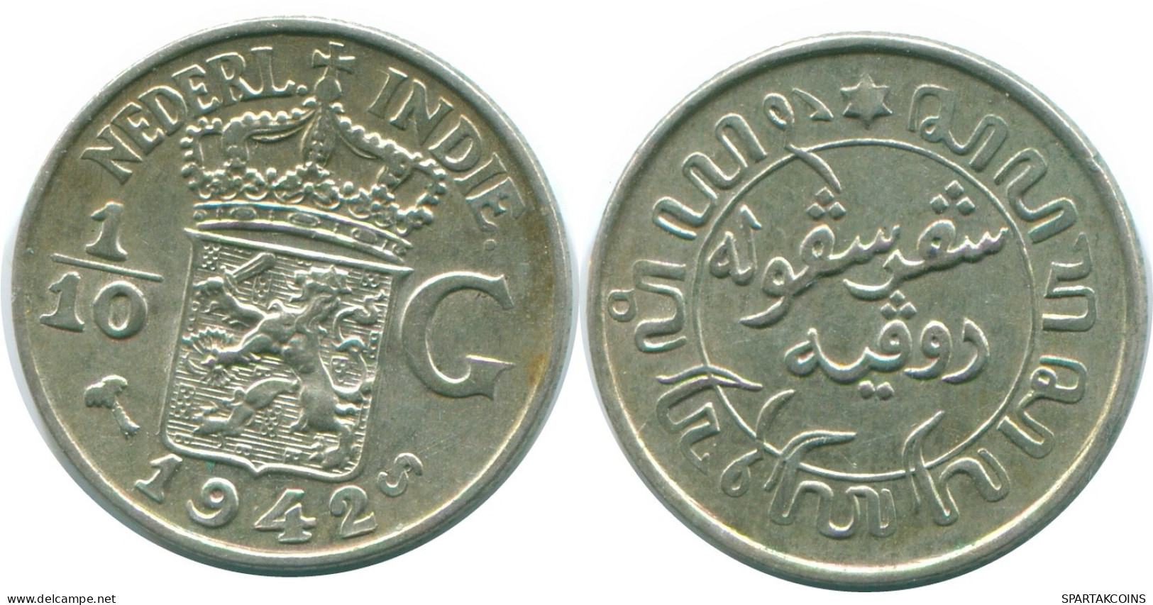 1/10 GULDEN 1942 NETHERLANDS EAST INDIES SILVER Colonial Coin #NL13941.3.U.A - Indes Néerlandaises