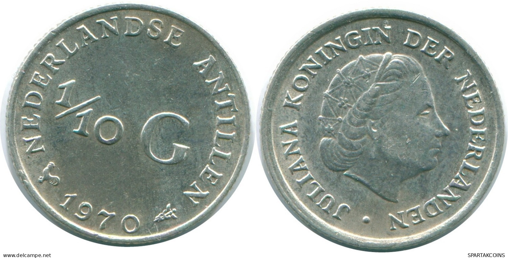 1/10 GULDEN 1970 ANTILLES NÉERLANDAISES ARGENT Colonial Pièce #NL12992.3.F.A - Antillas Neerlandesas