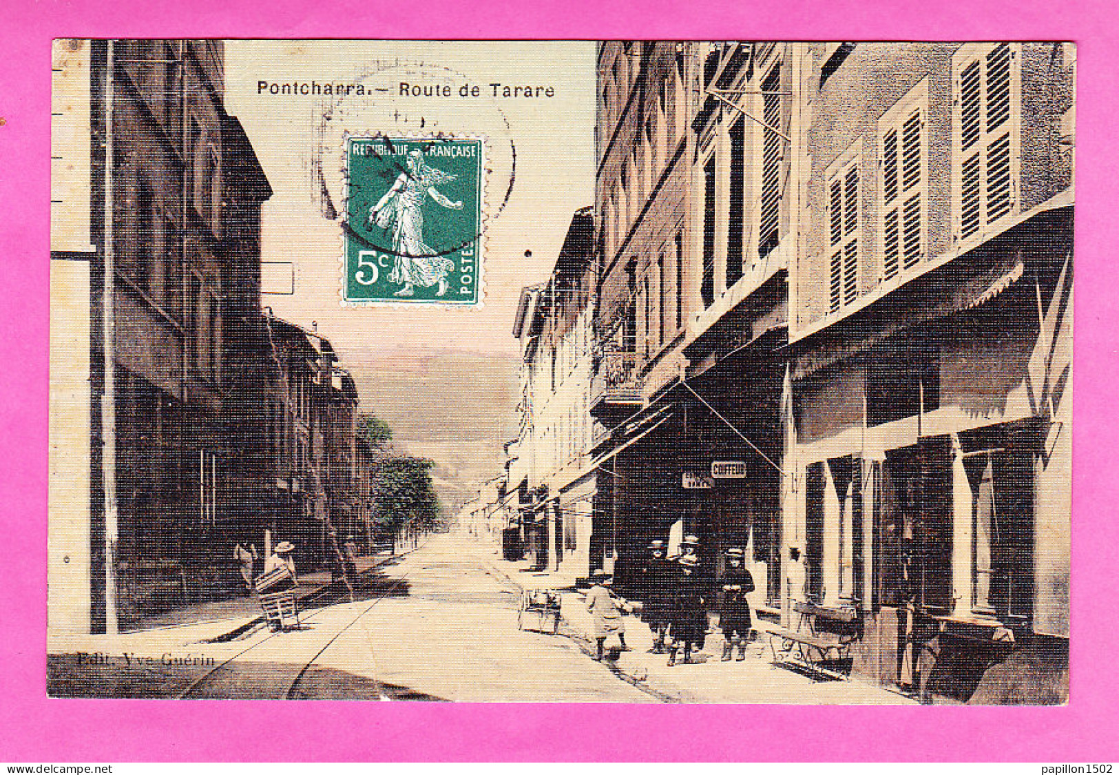 F-69-Pontcharra-01P205  Route De Tarare, Commerces, Coiffeur, Animation, Cpa Toilée Colorisée - Pontcharra-sur-Turdine