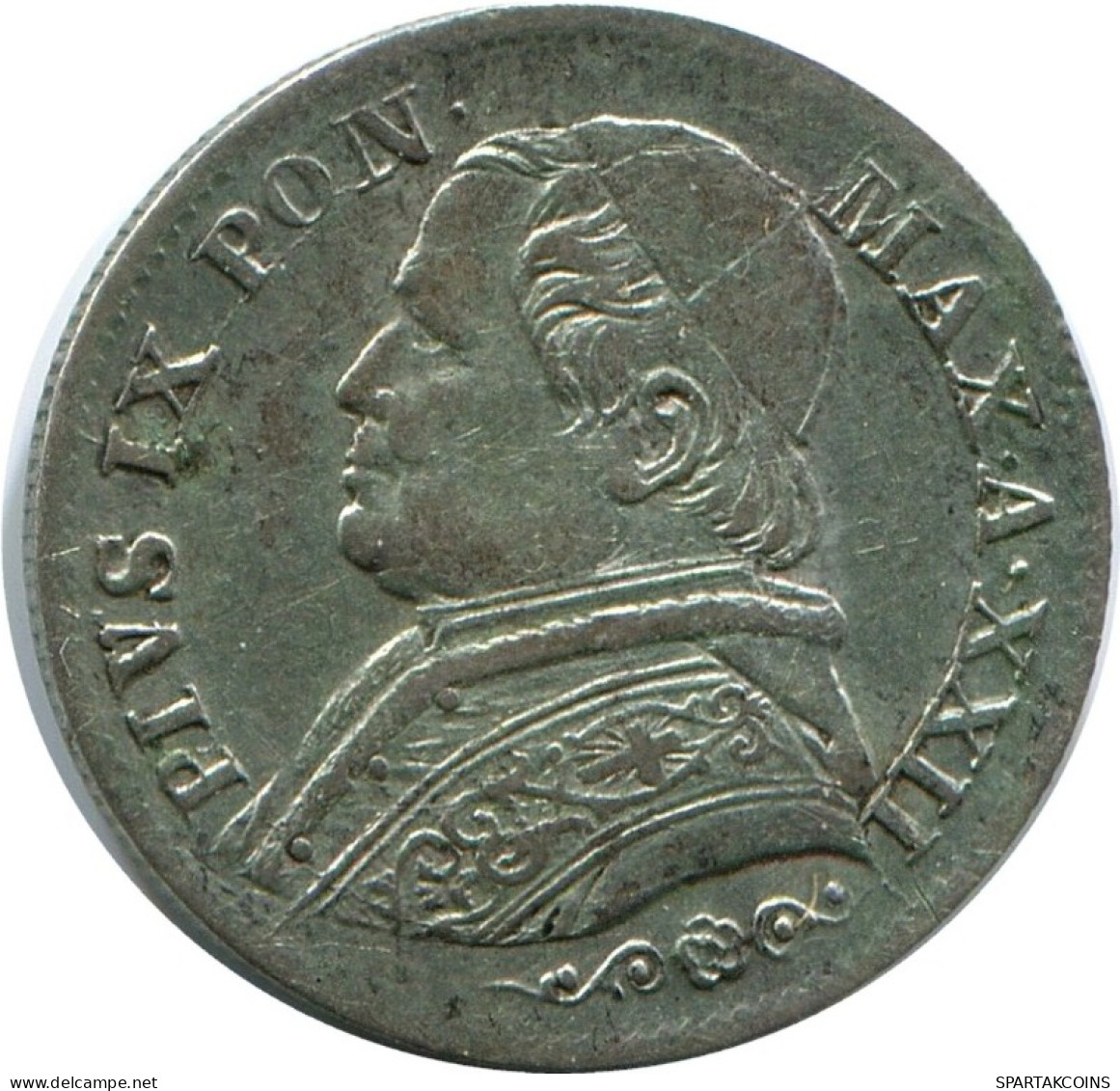 5 SOLDI / 25 Centesimi 1867 R VATICAN Pièce Pius IX (1846-1878) ARGENT #AH382.13.F.A - Vatican
