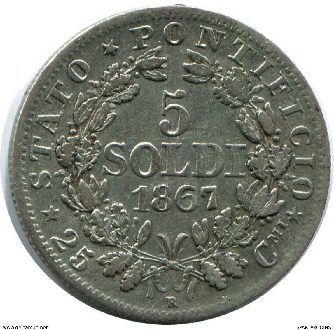 5 SOLDI / 25 Centesimi 1867 R VATICAN Pièce Pius IX (1846-1878) ARGENT #AH382.13.F.A - Vaticaanstad