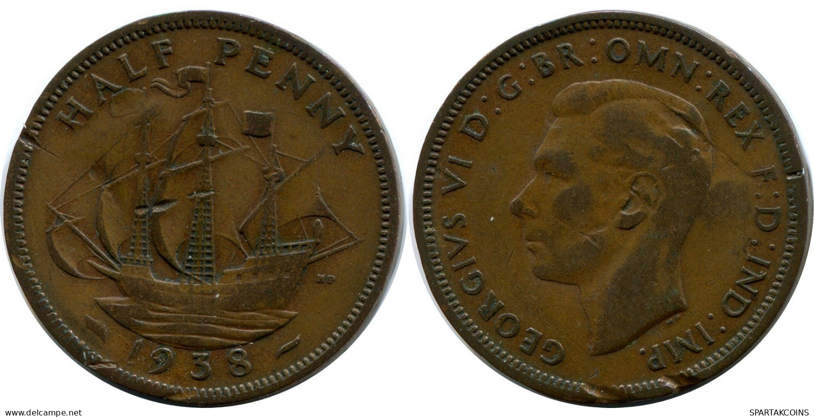 HALF PENNY 1938 UK GROßBRITANNIEN GREAT BRITAIN Münze #BA972.D.A - C. 1/2 Penny