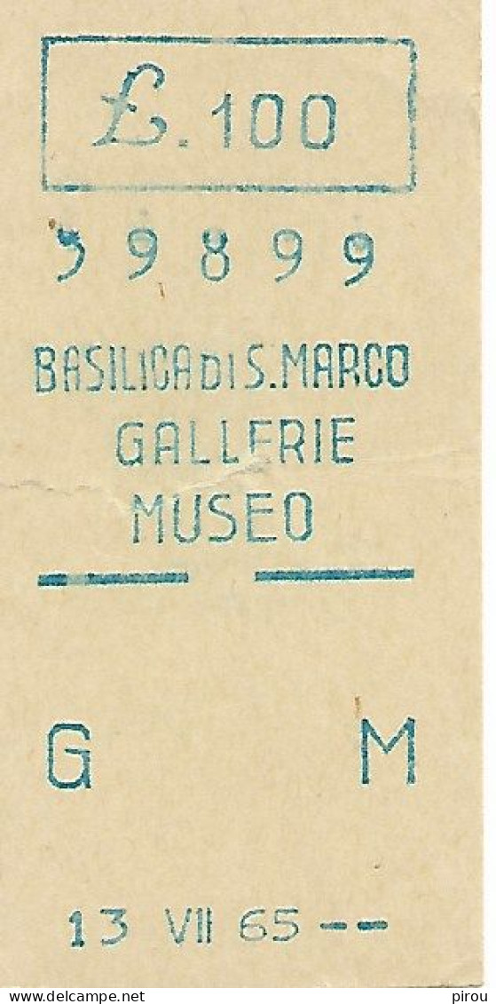 VENISE BASILICA Di S.MARCO 1965 - Toegangskaarten