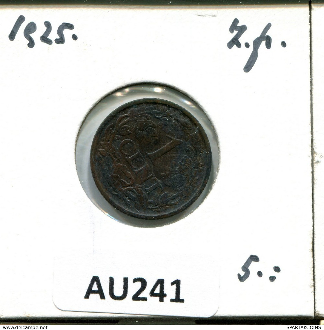 1 CENT 1925 NETHERLANDS Coin #AU241.U.A - 1 Cent