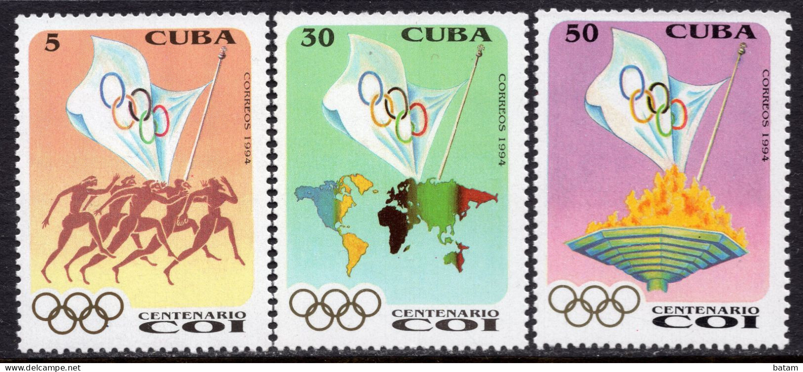Cuba 1994 - The 100th Ann. Of The International Olympic Committee - Flag-MNH Set - Neufs