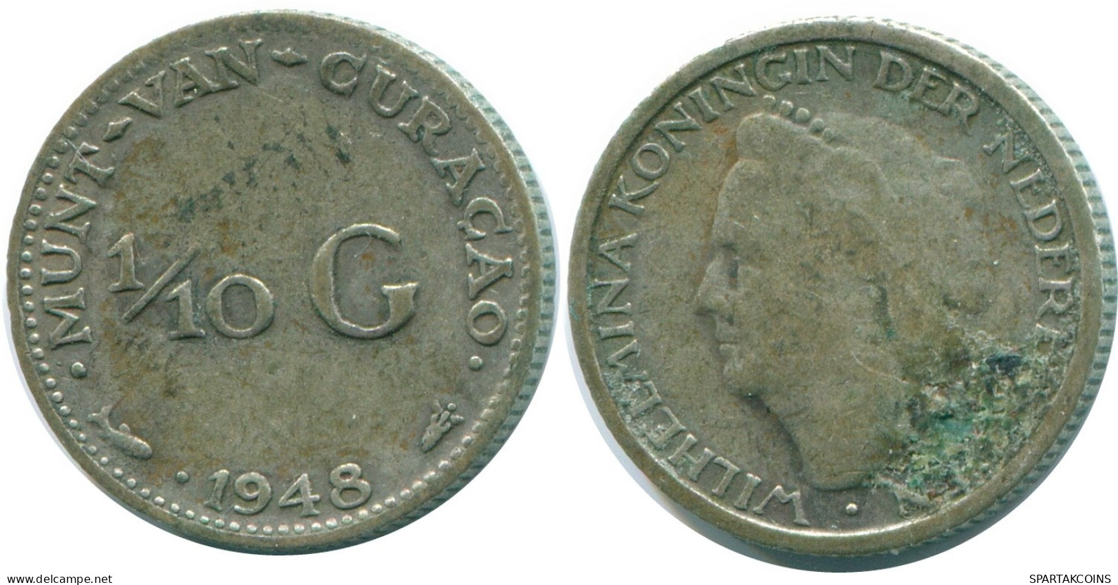 1/10 GULDEN 1948 CURACAO Netherlands SILVER Colonial Coin #NL11965.3.U.A - Curacao