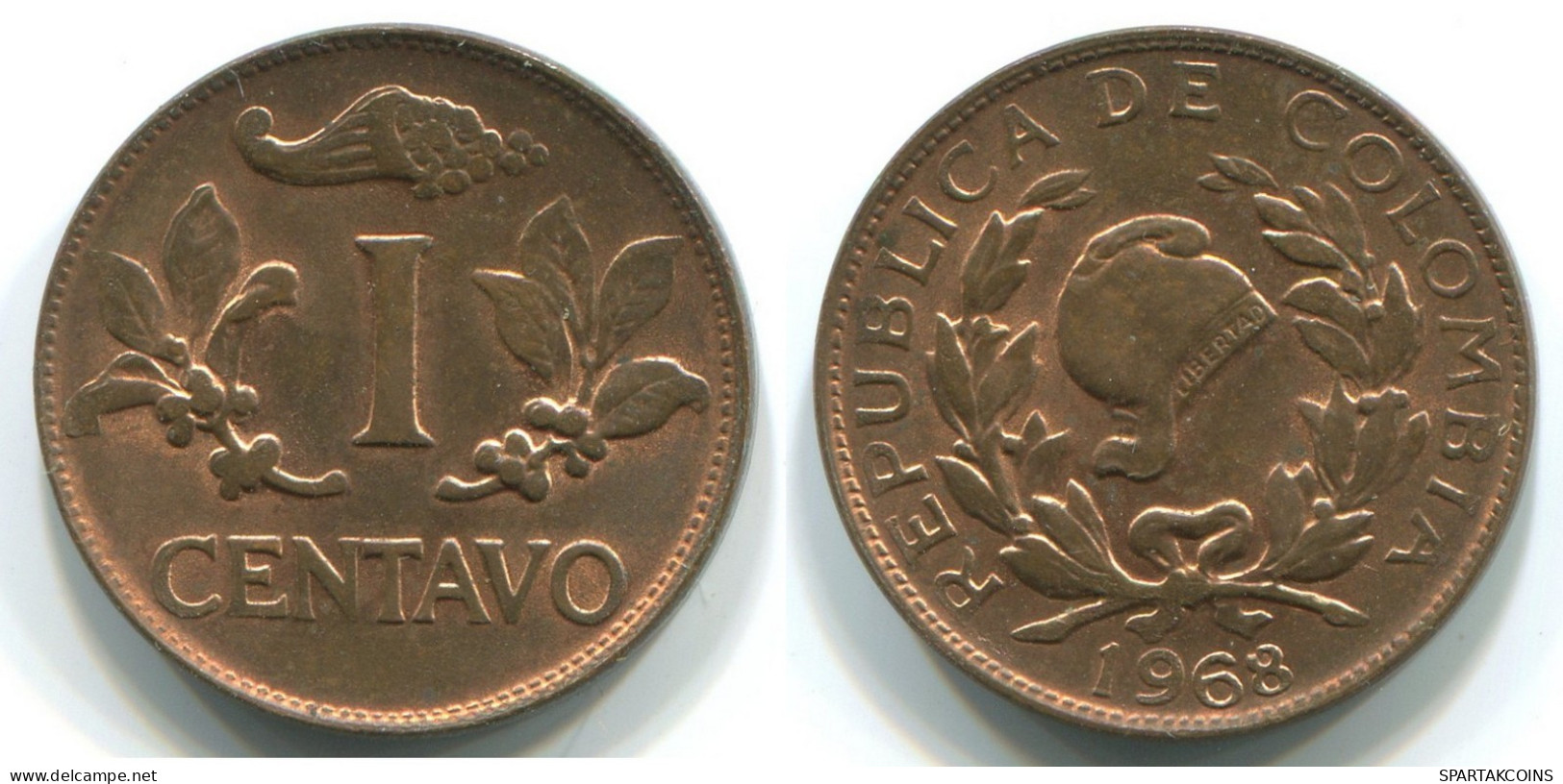 1 CENTAVO 1968 COLOMBIE COLOMBIA Pièce #WW1173.F.A - Colombia