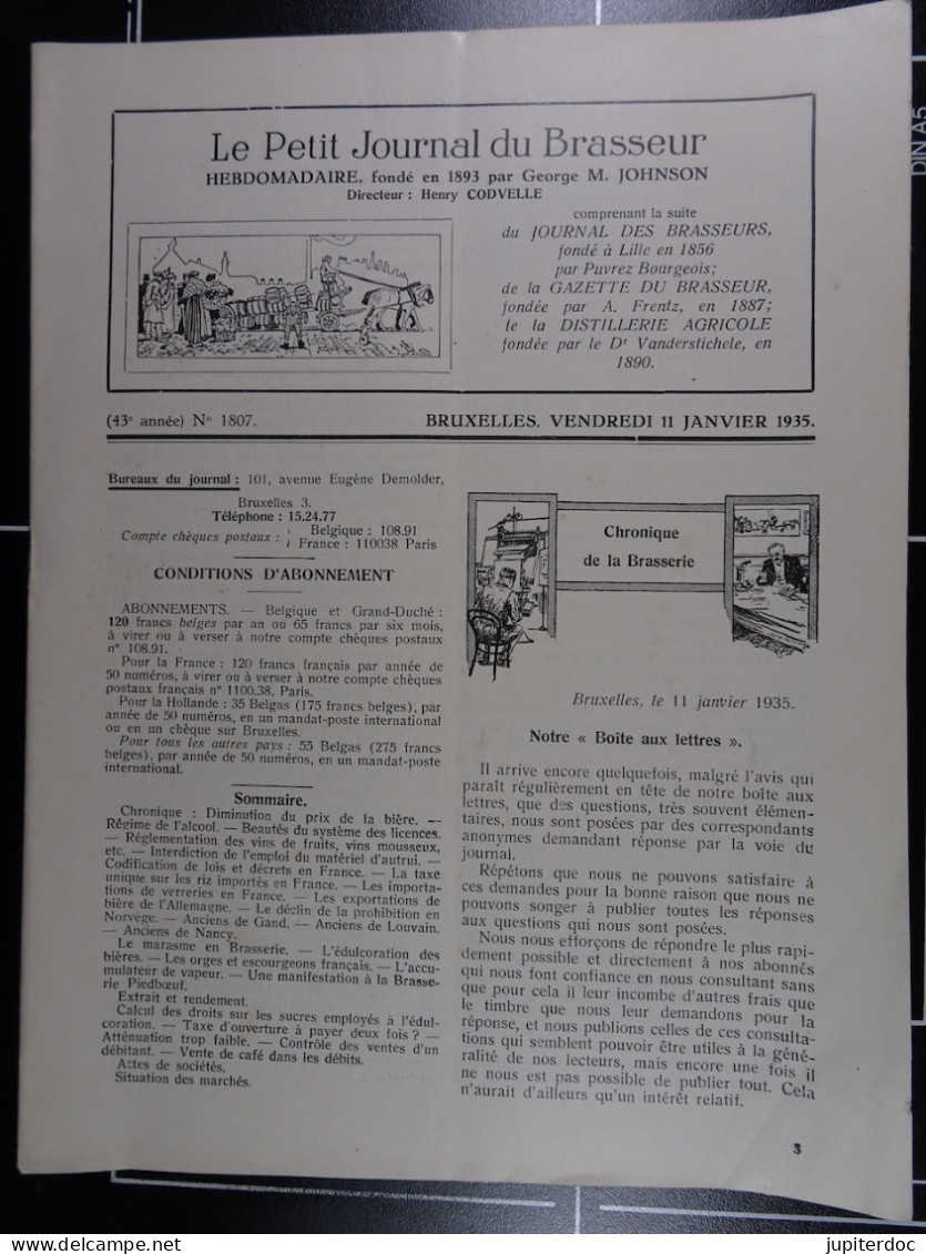 Le Petit Journal Du Brasseur N° 1807 De 1935 Pages 26 à 48 Brasserie Belgique Bières Publicité Matériel Brouwerij - 1900 - 1949