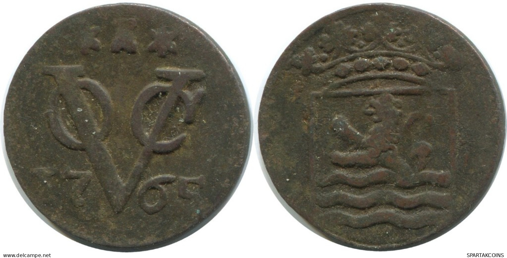 1765 ZEALAND VOC DUIT IINDES NÉERLANDAIS NETHERLANDS NEW YORK COLONIAL PENNY #AE713.16.F.A - Nederlands-Indië
