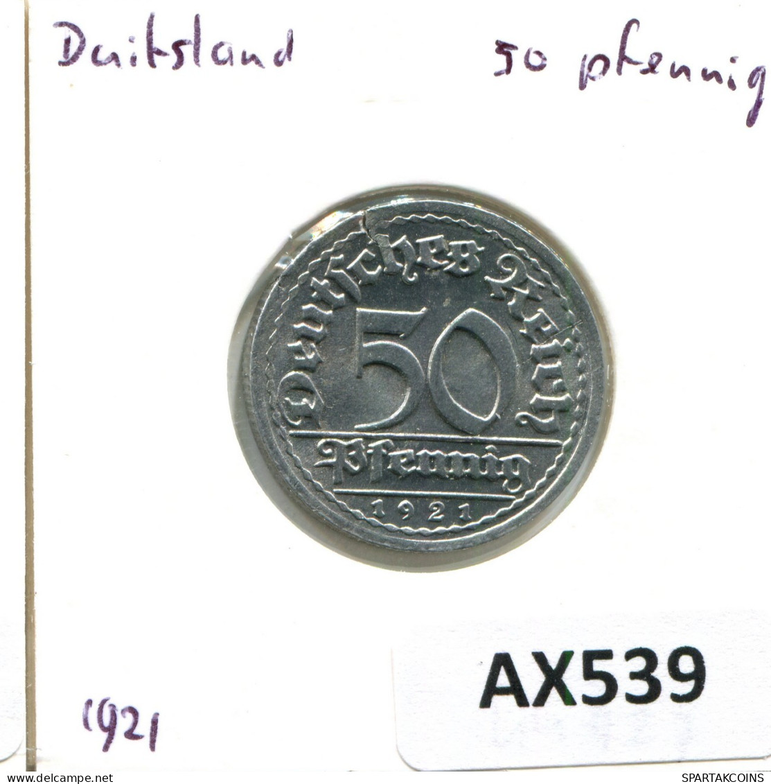 50 PFENNIG 1921 F ALEMANIA Moneda GERMANY #AX539.E.A - 50 Rentenpfennig & 50 Reichspfennig
