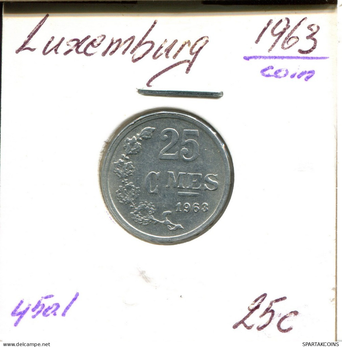 25 CENTIMES 1963 LUXEMBURG LUXEMBOURG Münze #AT193.D.A - Luxembourg
