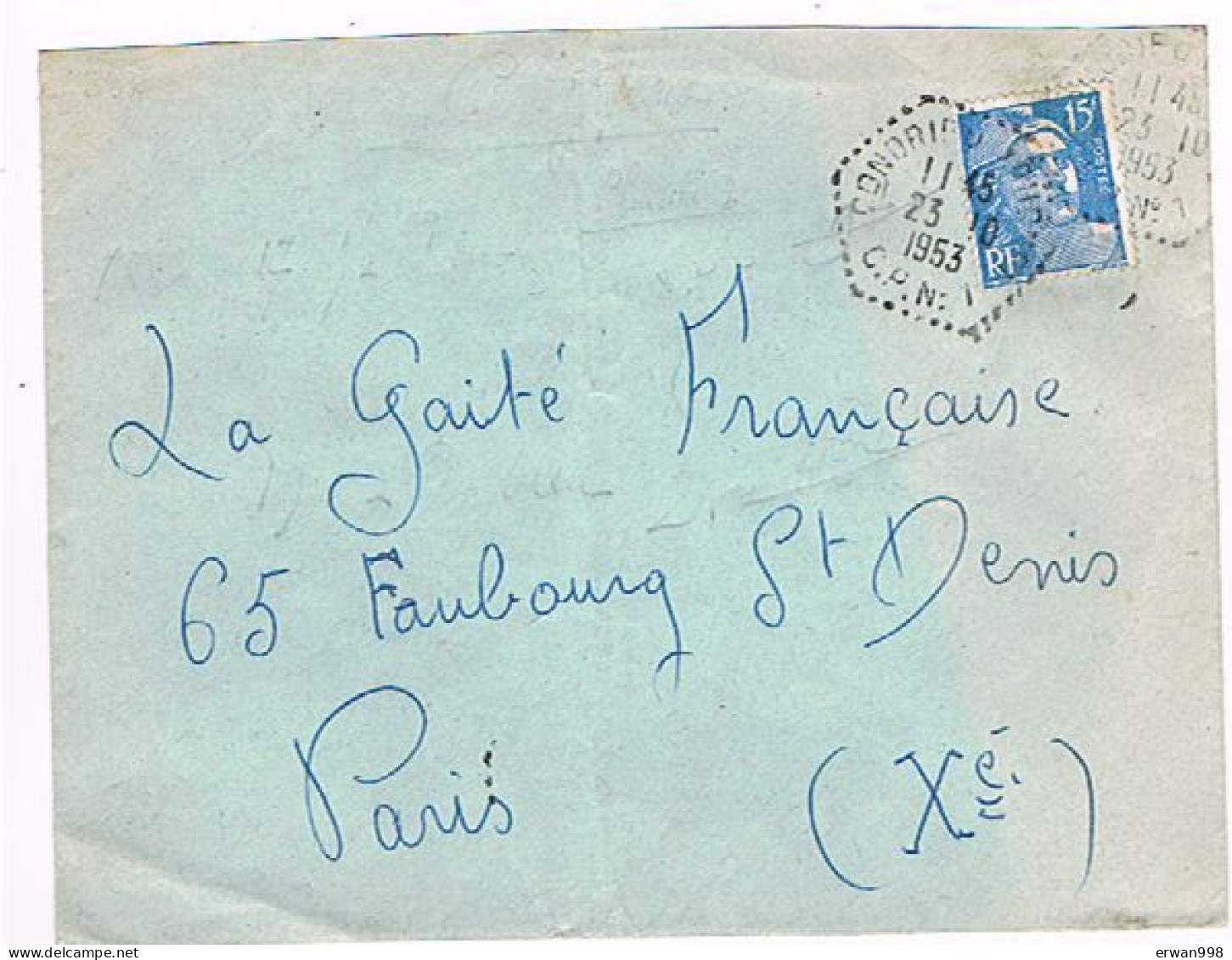 1 Devant Env 18 BOURGES / YT 886 Gandon, Cachet Manuel  11/4/1952 & 1 Env Entière CONDRIEU CP 1 Hexagonal Tireté  -  124 - Cachets Manuels