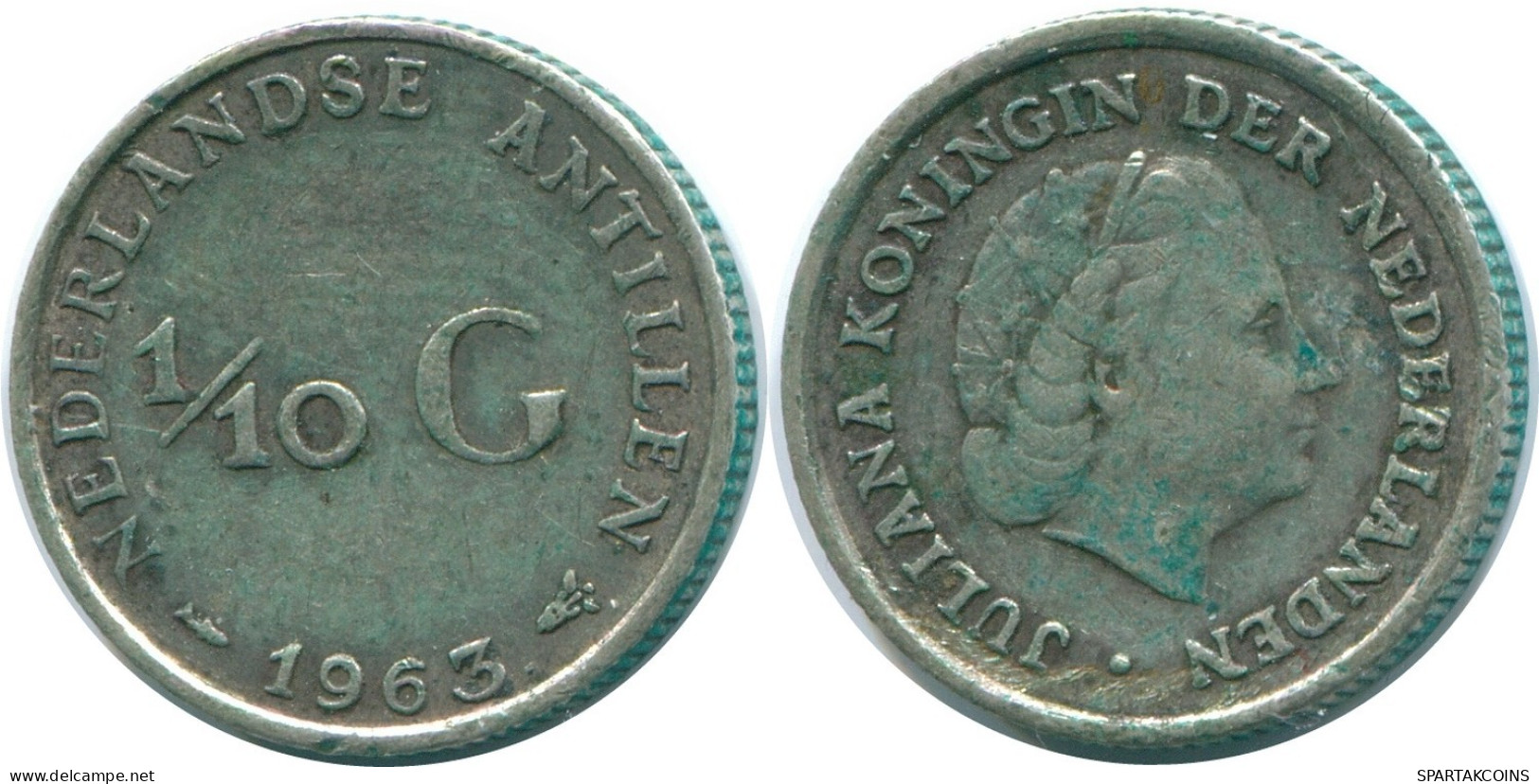 1/10 GULDEN 1963 ANTILLAS NEERLANDESAS PLATA Colonial Moneda #NL12608.3.E.A - Antilles Néerlandaises