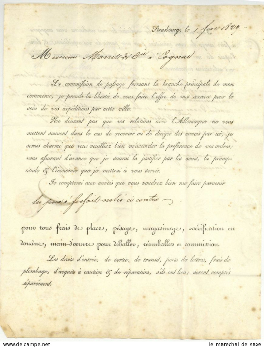 Strasbourg LYON 1829 Pour Cognac - 1792-1815: Départements Conquis