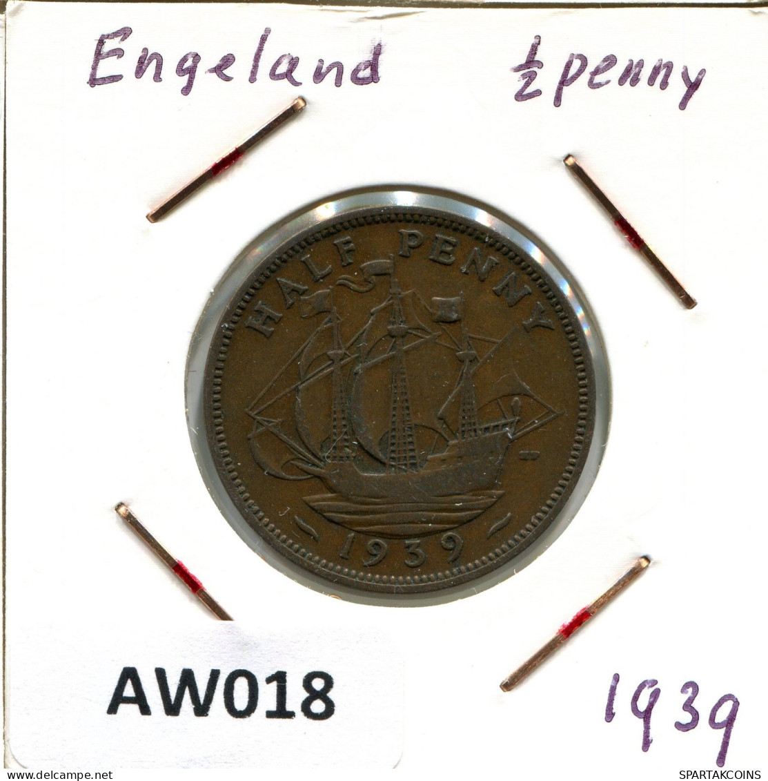 HALF PENNY 1939 UK GREAT BRITAIN Coin #AW018.U.A - C. 1/2 Penny