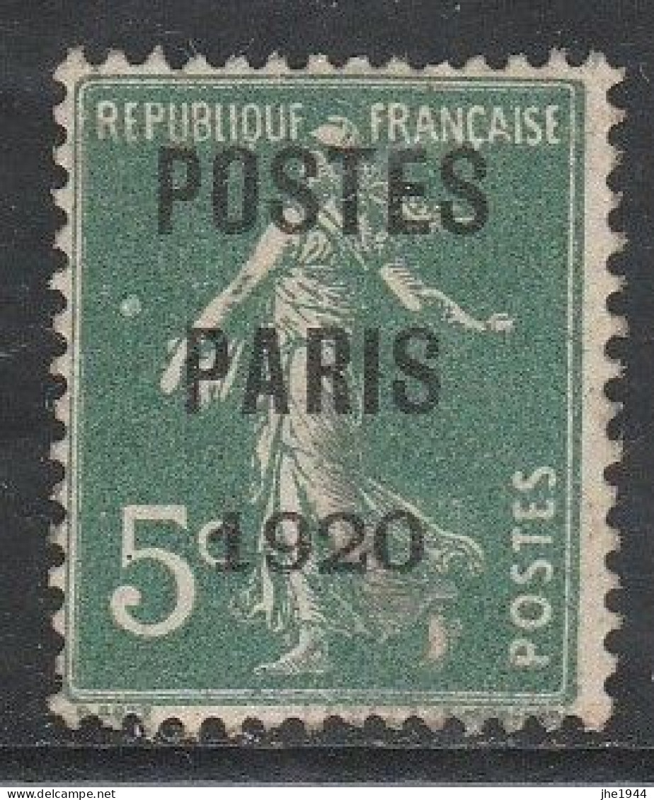 France Préoblitéré N° 24** Postes Paris 1920 5c Vert - 1893-1947