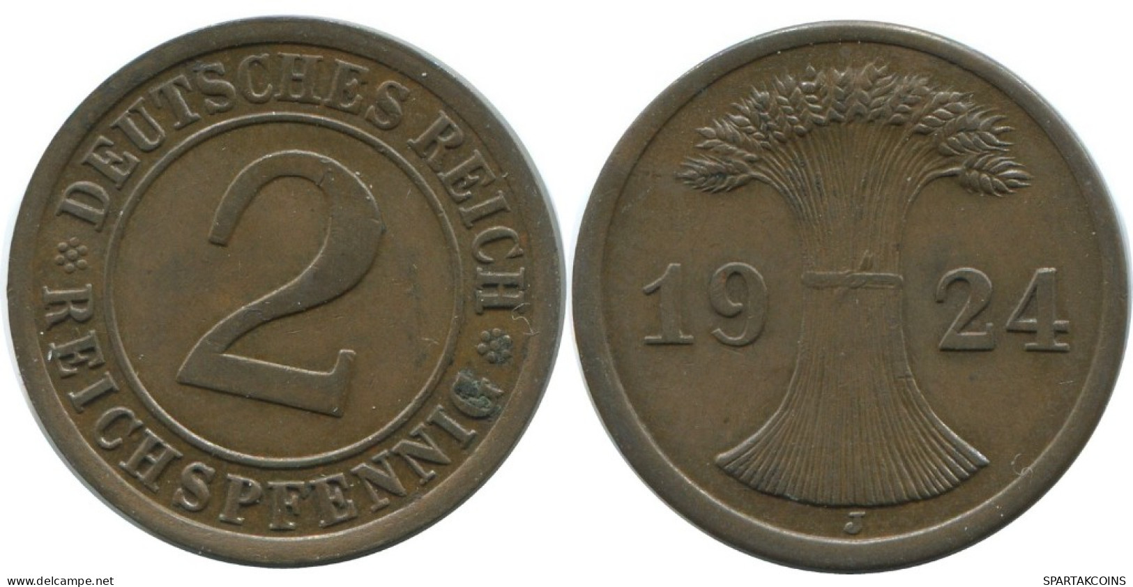 2 REICHSPFENNIG 1924 J GERMANY Coin #AE287.U.A - 2 Renten- & 2 Reichspfennig