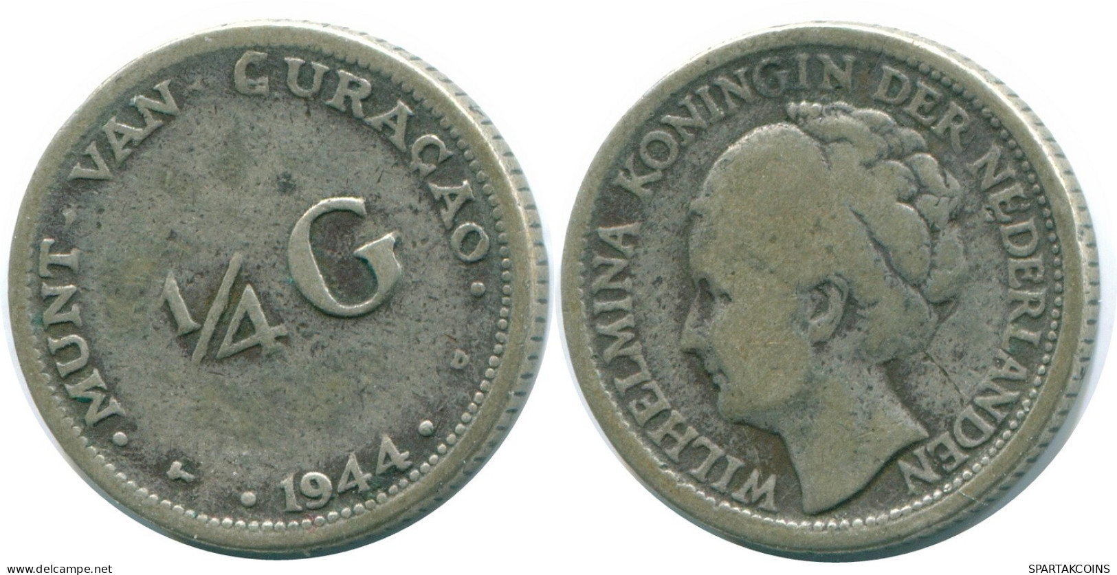 1/4 GULDEN 1944 CURACAO Netherlands SILVER Colonial Coin #NL10649.4.U.A - Curaçao