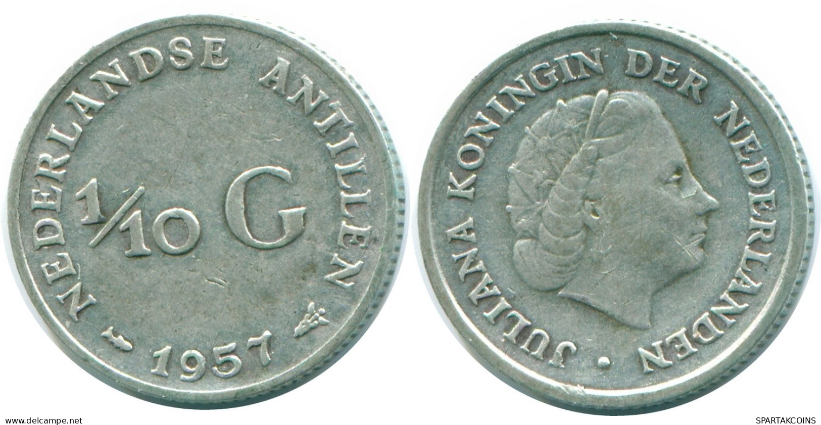 1/10 GULDEN 1957 NETHERLANDS ANTILLES SILVER Colonial Coin #NL12147.3.U.A - Netherlands Antilles