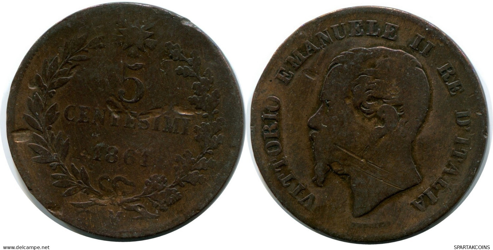 5 CENTESIMI 1861 ITALIE ITALY Pièce Vittorio Emanuele II #AX920.F.A - 1861-1878 : Vittoro Emanuele II