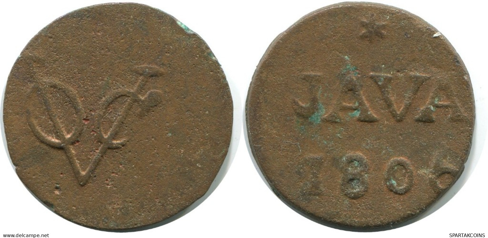 1806 JAVA VOC DUIT NETHERLANDS EAST INDIA R NEW YORK COLONIAL PENNY #AE837.27.U.A - Dutch East Indies