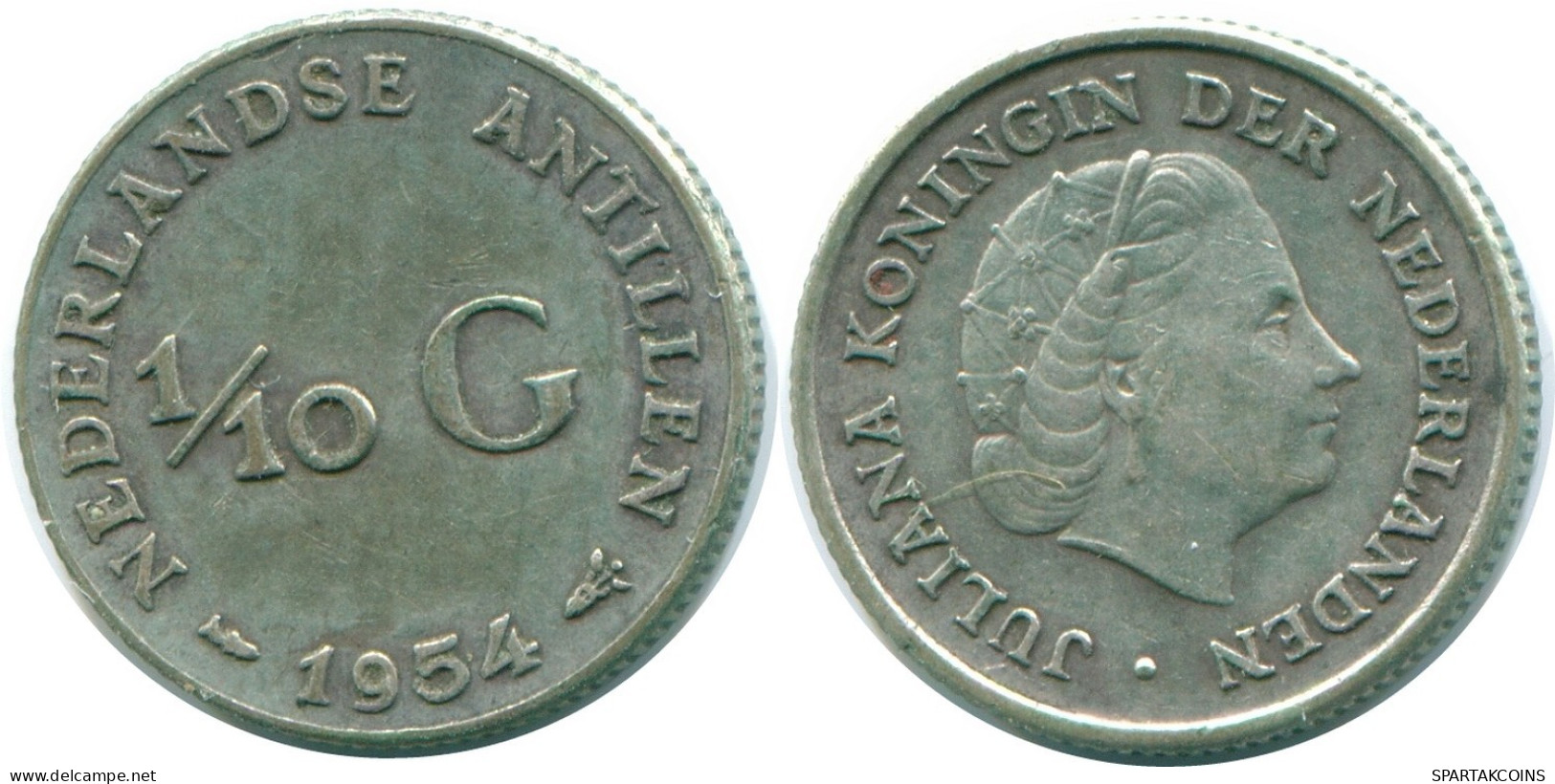 1/10 GULDEN 1954 NIEDERLÄNDISCHE ANTILLEN SILBER Koloniale Münze #NL12060.3.D.A - Antillas Neerlandesas