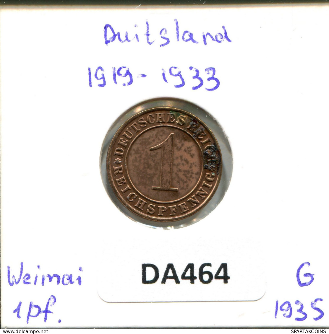 1 RENTENPFENNIG 1935 G ALLEMAGNE Pièce GERMANY #DA464.2.F.A - 1 Reichspfennig
