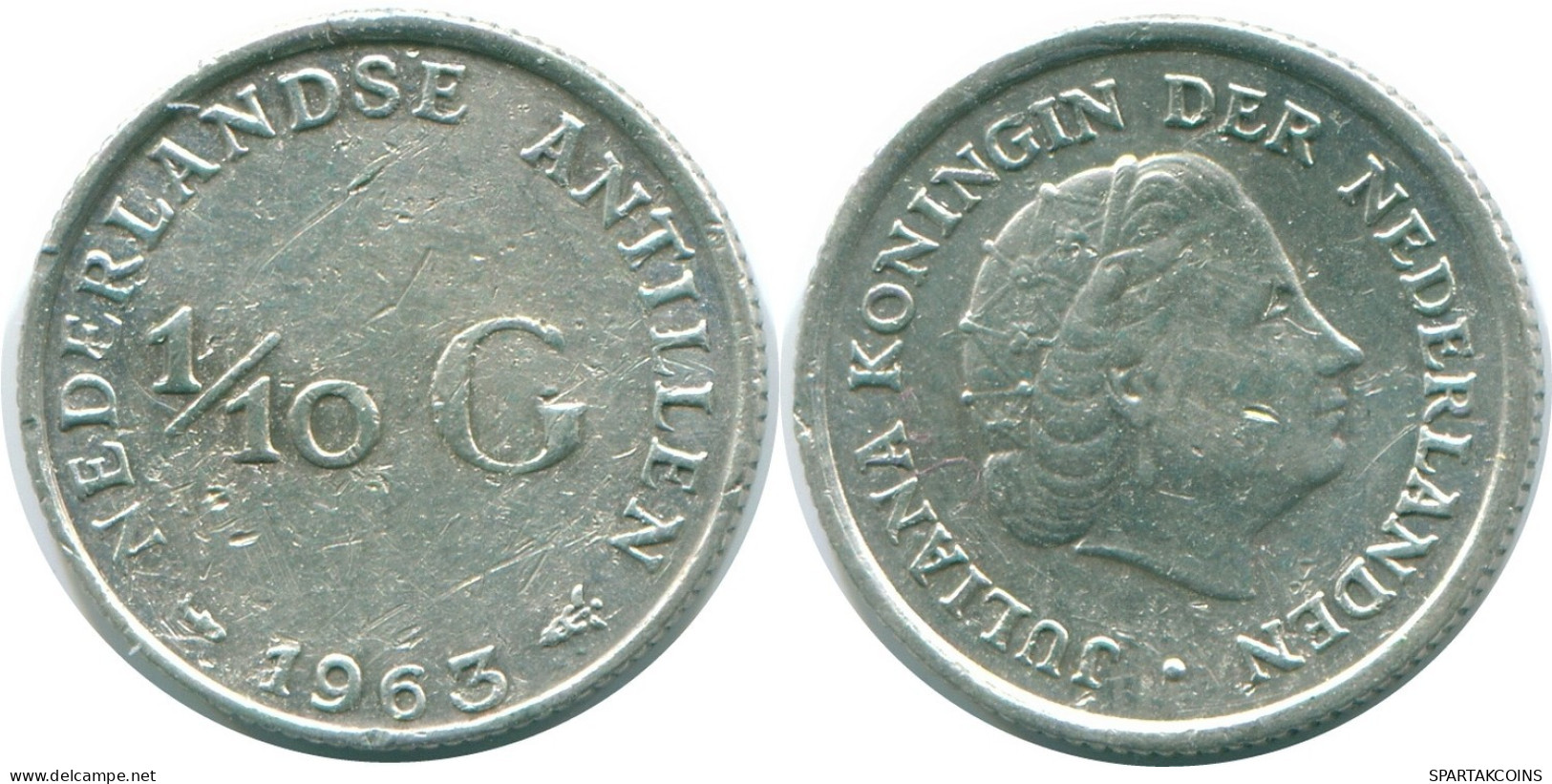 1/10 GULDEN 1963 ANTILLAS NEERLANDESAS PLATA Colonial Moneda #NL12538.3.E.A - Antilles Néerlandaises