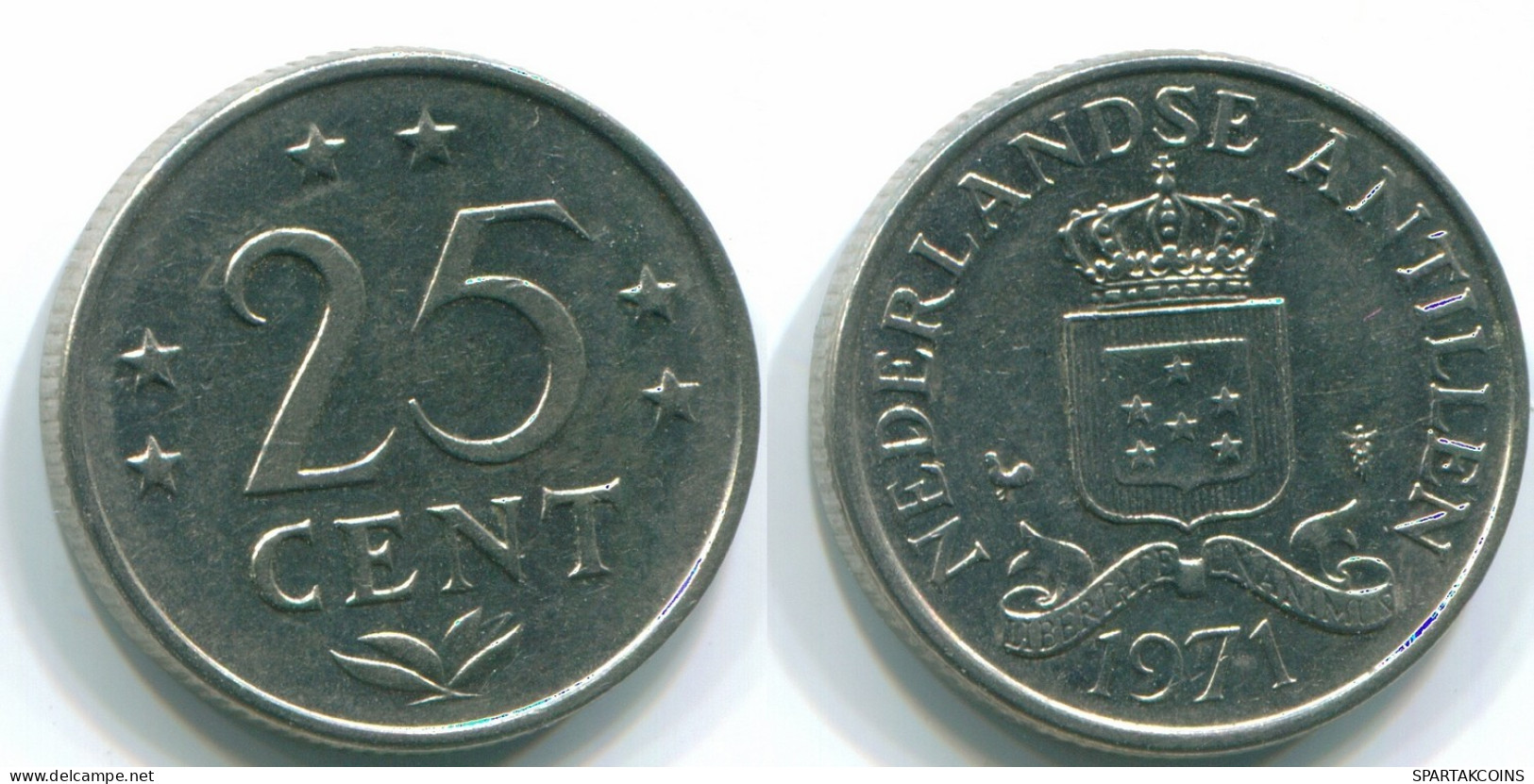 25 CENTS 1971 ANTILLAS NEERLANDESAS Nickel Colonial Moneda #S11566.E.A - Antilles Néerlandaises