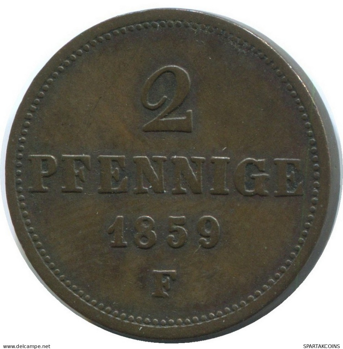 SAXONY 2 PFENNIG 1859 F Stuttgart Mint German States #DE10537.12.D.A - Sonstige & Ohne Zuordnung