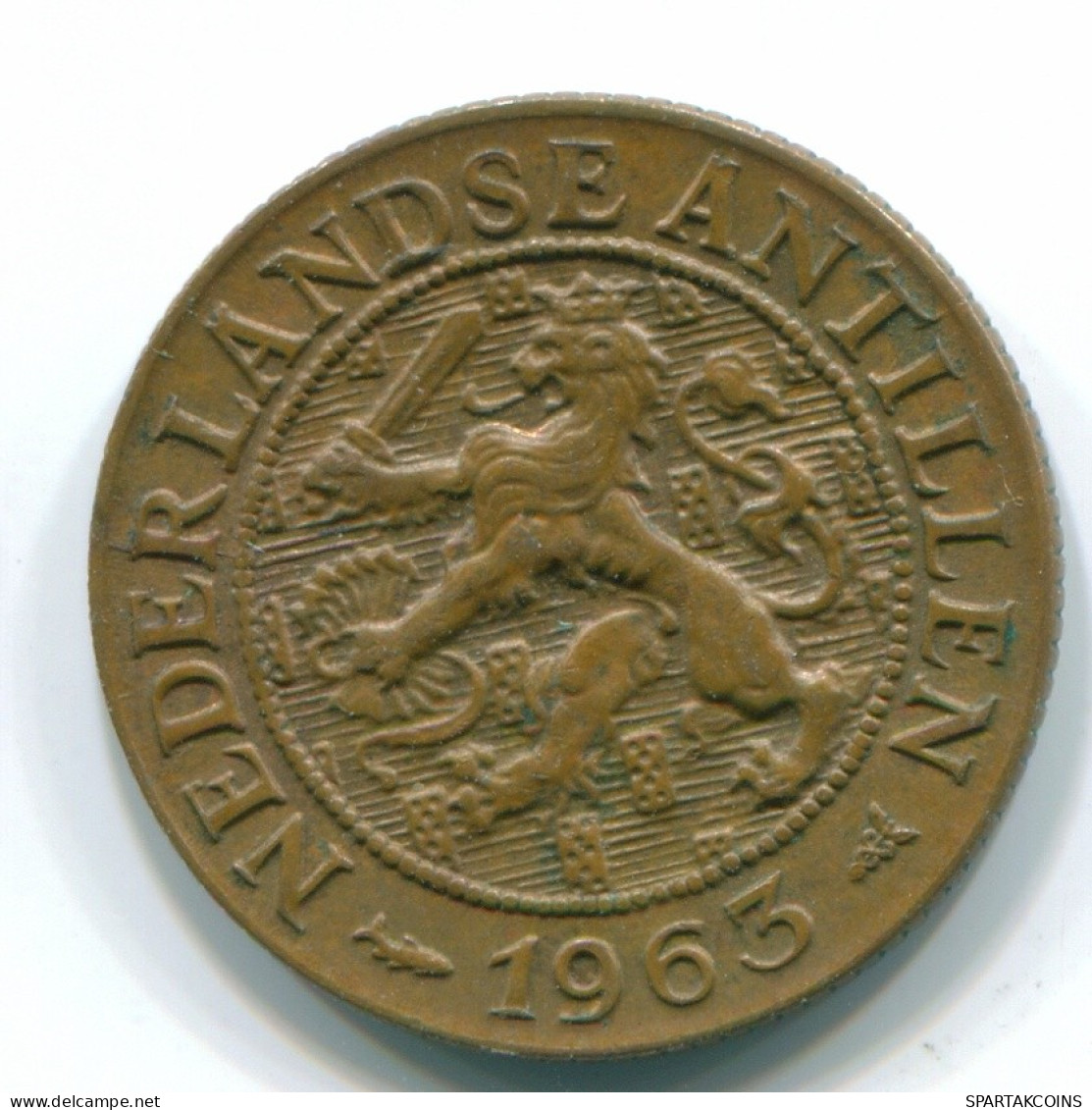 1 CENT 1963 ANTILLAS NEERLANDESAS Bronze Fish Colonial Moneda #S11088.E.A - Antilles Néerlandaises