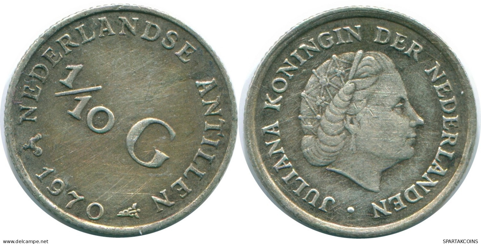 1/10 GULDEN 1970 ANTILLES NÉERLANDAISES ARGENT Colonial Pièce #NL13079.3.F.A - Netherlands Antilles