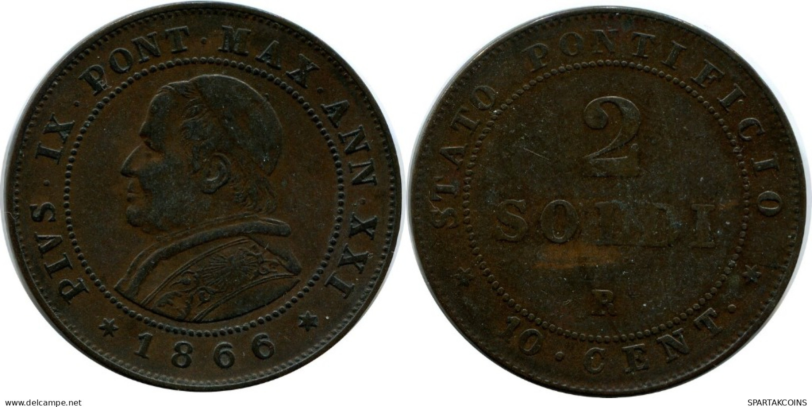 2 SOLDI / 10 Centesimi 1866 R VATIKAN VATICAN Pius IX (1846-1878) #AH367.13.D.A - Vatikan