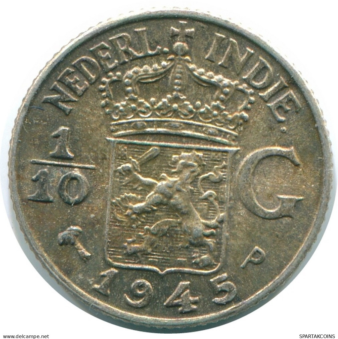 1/10 GULDEN 1945 P NETHERLANDS EAST INDIES SILVER Colonial Coin #NL14201.3.U.A - Niederländisch-Indien