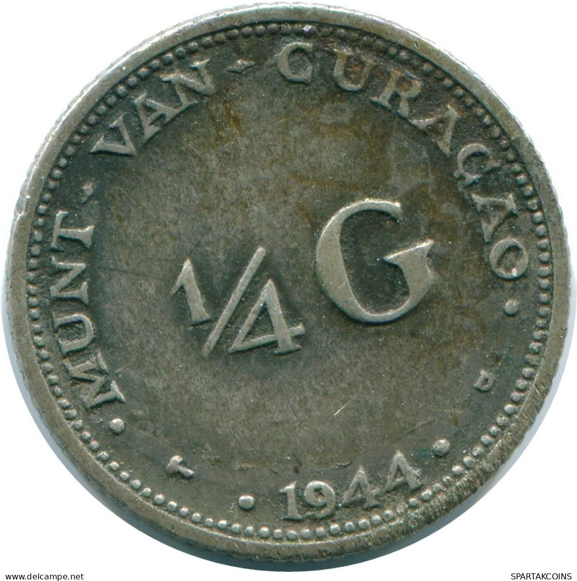 1/4 GULDEN 1944 CURACAO Netherlands SILVER Colonial Coin #NL10590.4.U.A - Curacao