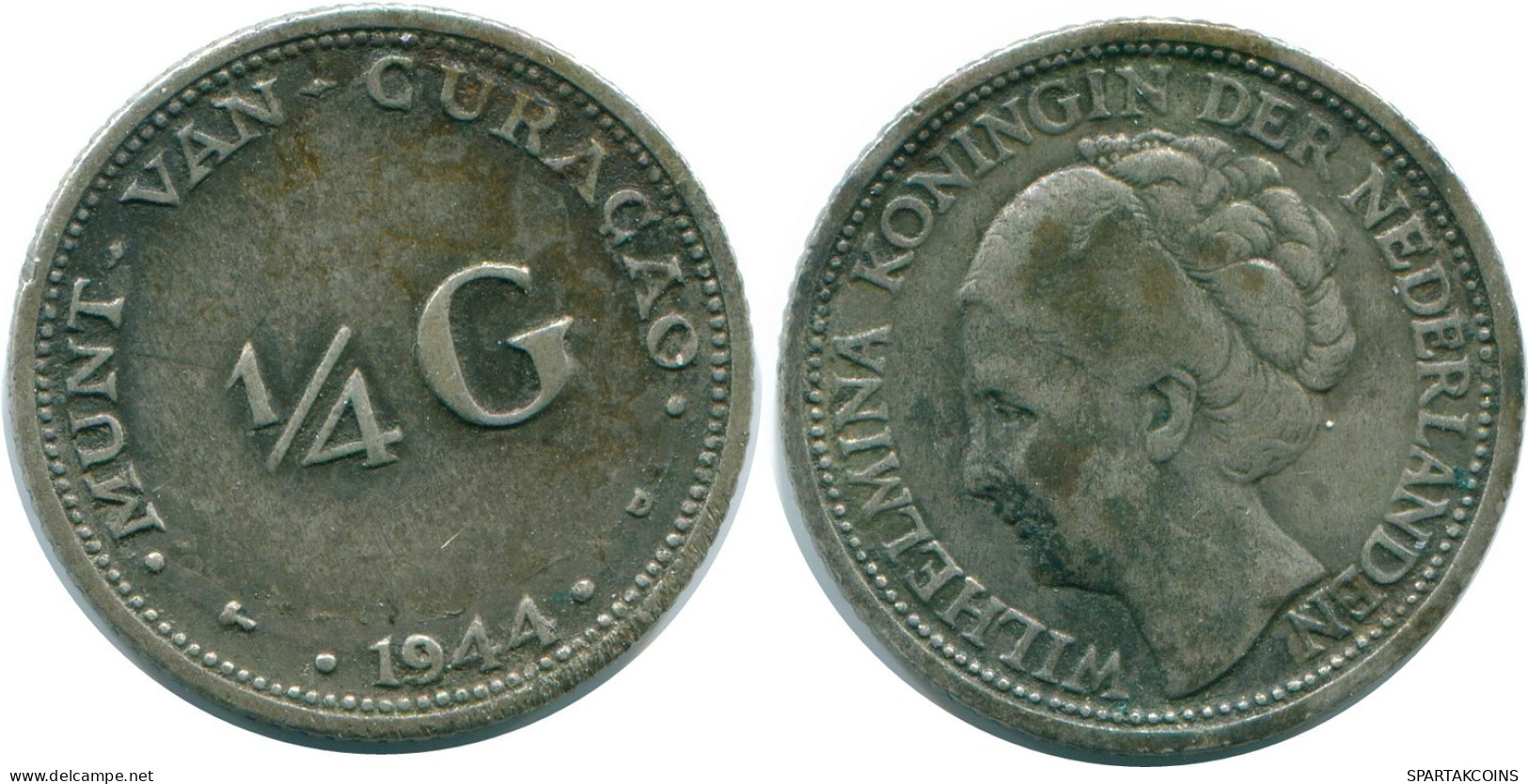 1/4 GULDEN 1944 CURACAO Netherlands SILVER Colonial Coin #NL10590.4.U.A - Curaçao
